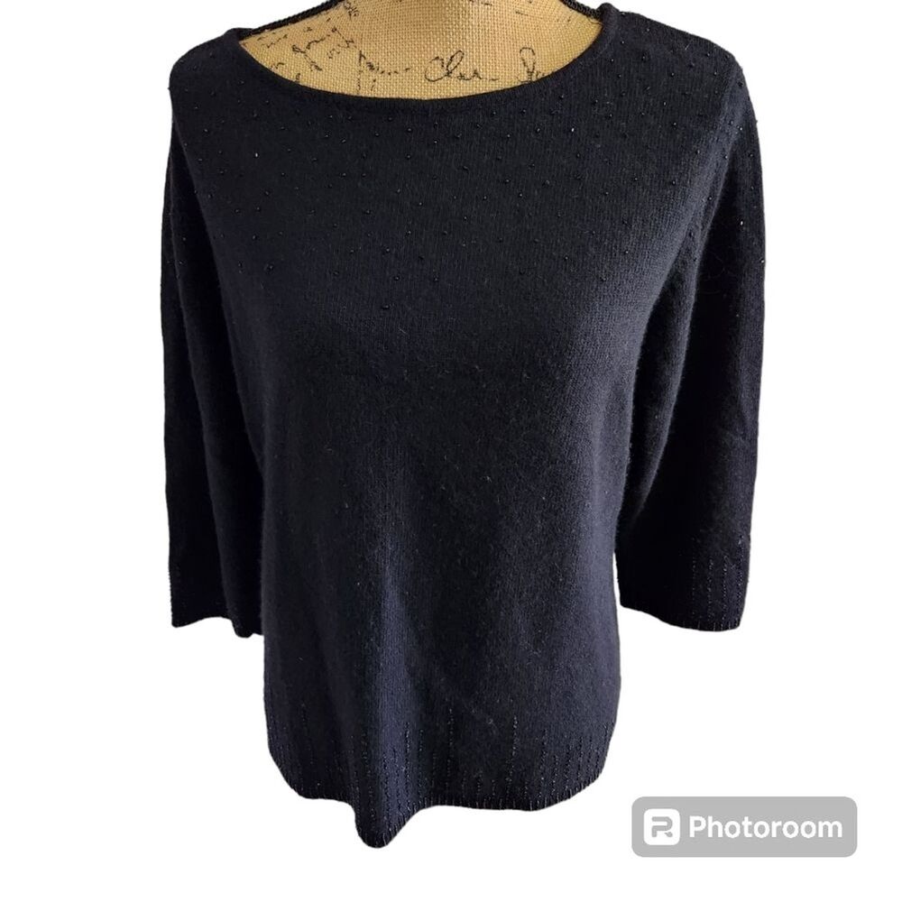 Valerie Stevens Beaded Wool Scoop Neck Sweater Womens SZ XL Vintage Old Money